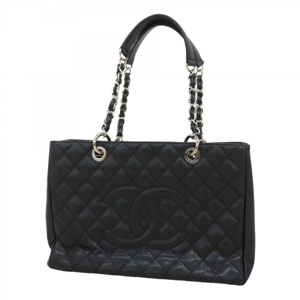 Chanel Tote Bag/Chain Tote, Matelassé Caviar Leather, Black, Women's